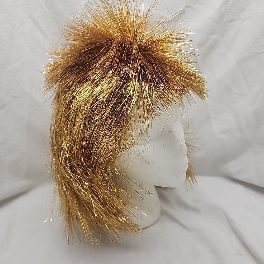 Wig Tinsel Deluxe Foil Gold Party  Punk Goth Fashion Mullet Rocker Rubies New